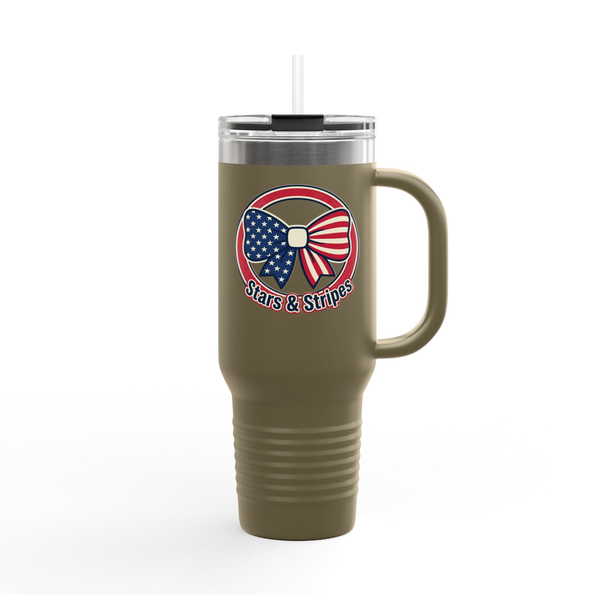 40oz Insulated Travel Mug — Patriotic Stars & Stripes Bow Design