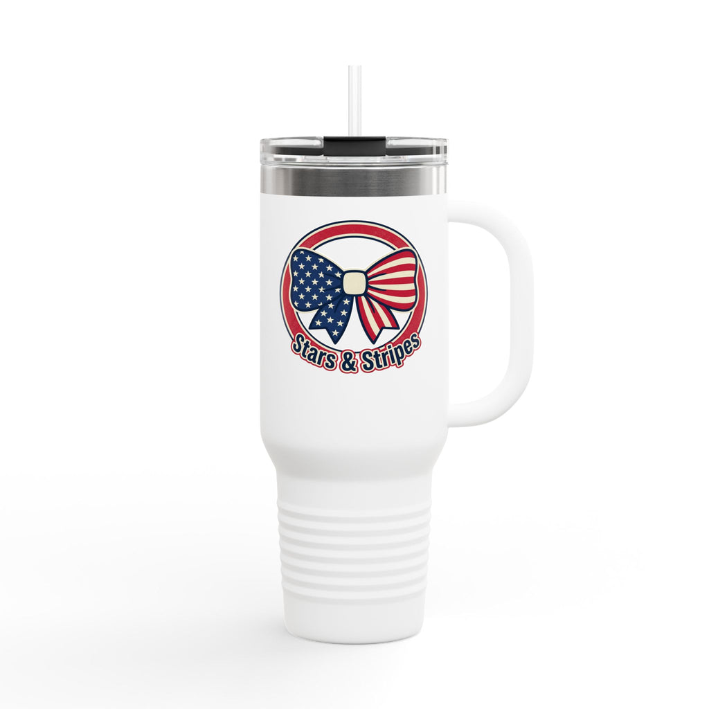 40oz Insulated Travel Mug — Patriotic Stars & Stripes Bow Design