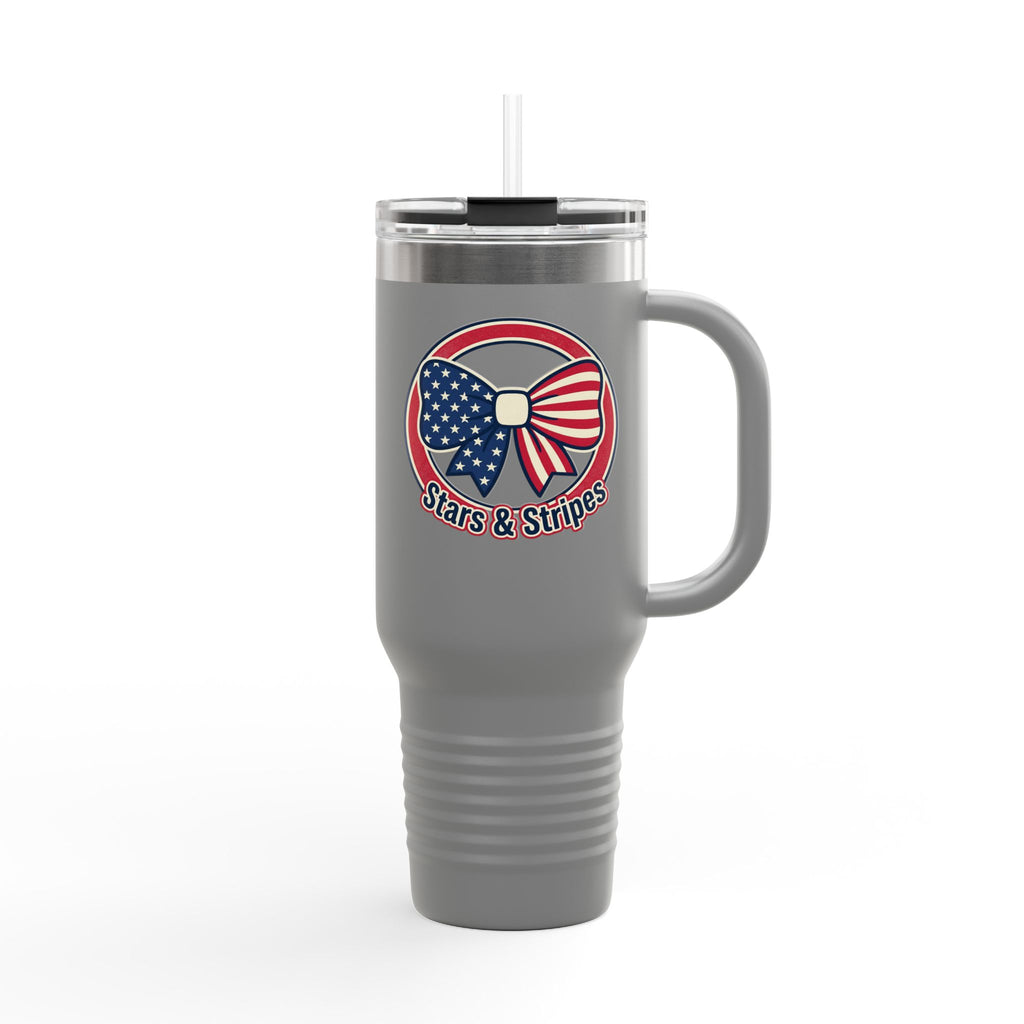 40oz Insulated Travel Mug — Patriotic Stars & Stripes Bow Design
