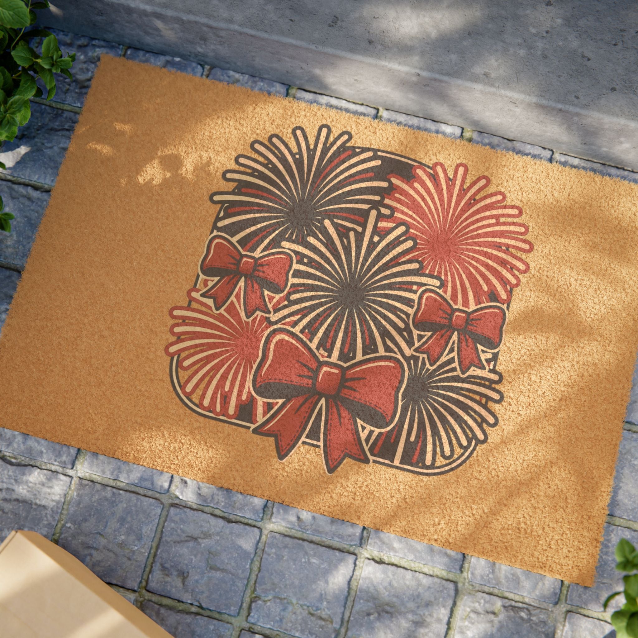 Patriotic Fireworks Doormat — Red Bow Entryway Mat