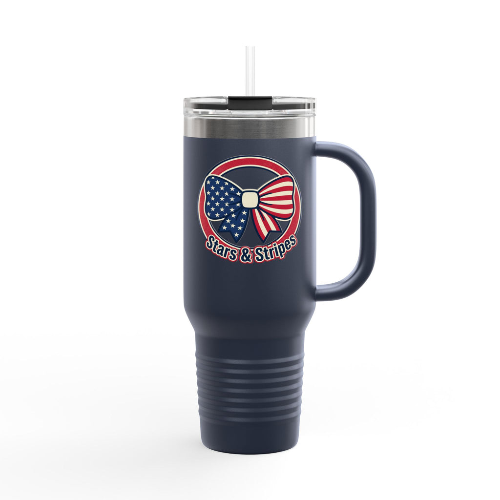 40oz Insulated Travel Mug — Patriotic Stars & Stripes Bow Design