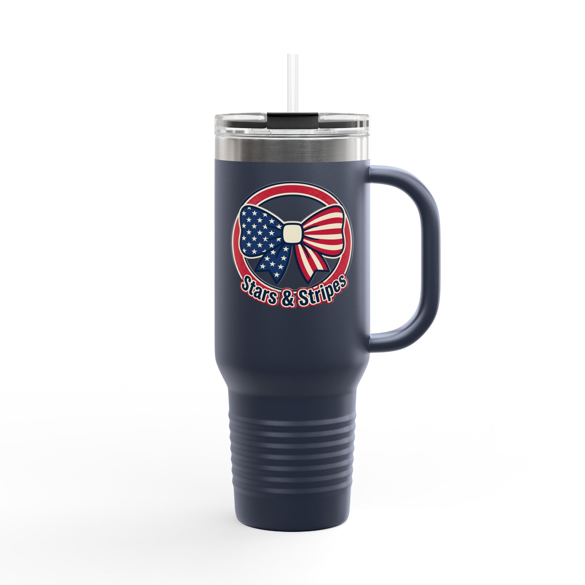 40oz Insulated Travel Mug — Patriotic Stars & Stripes Bow Design