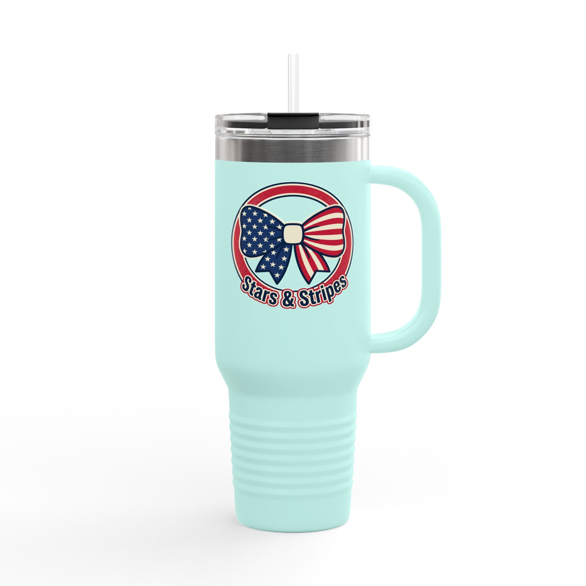 40oz Insulated Travel Mug — Patriotic Stars & Stripes Bow Design