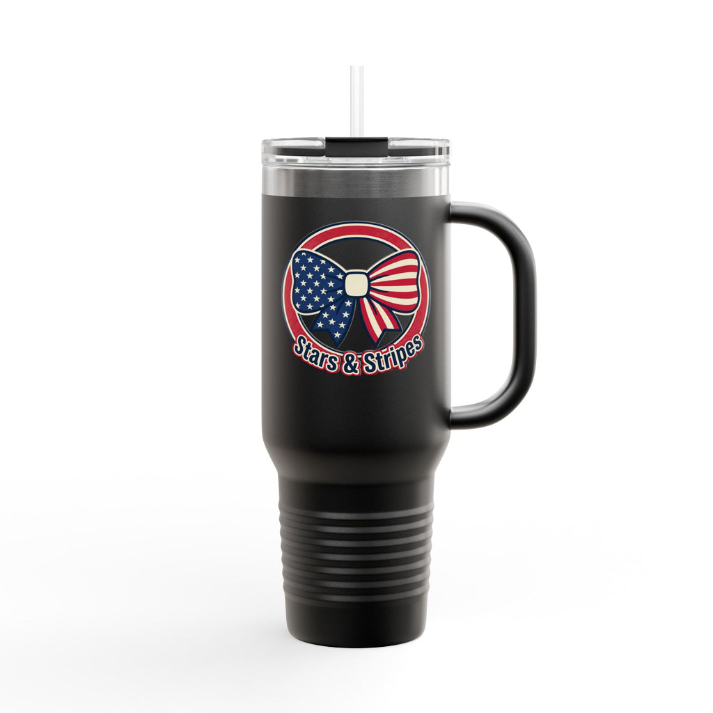 40oz Insulated Travel Mug — Patriotic Stars & Stripes Bow Design