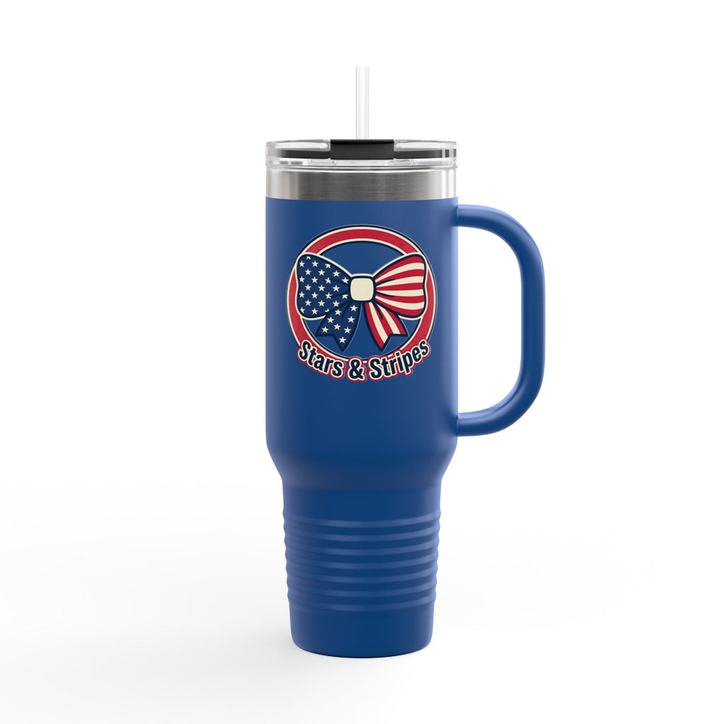 40oz Insulated Travel Mug — Patriotic Stars & Stripes Bow Design