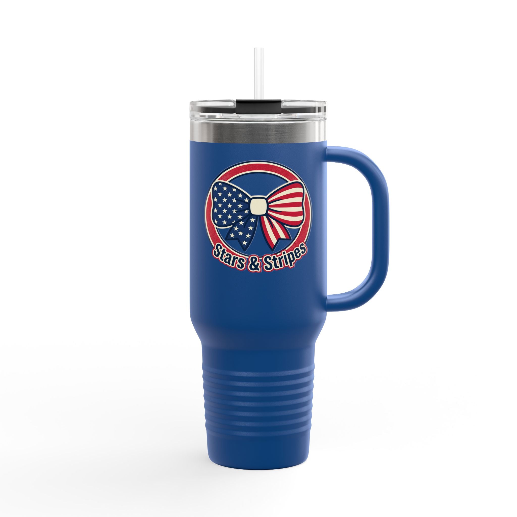 40oz Insulated Travel Mug — Patriotic Stars & Stripes Bow Design