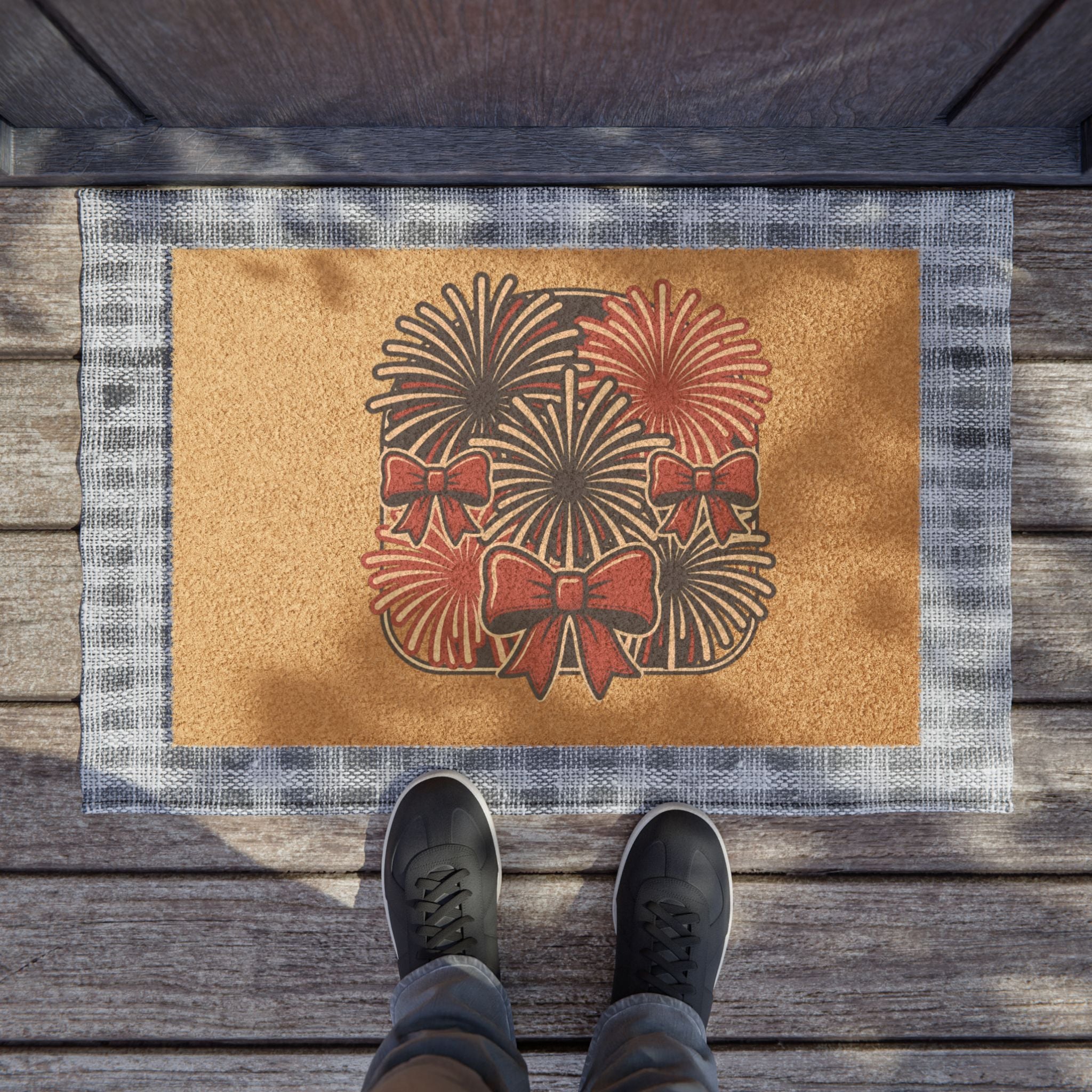 Patriotic Fireworks Doormat — Red Bow Entryway Mat